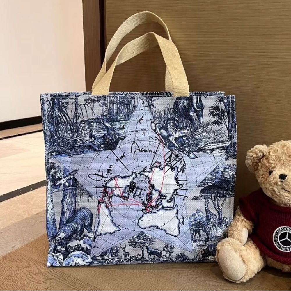 Dior Around the World Straw Tote Bag